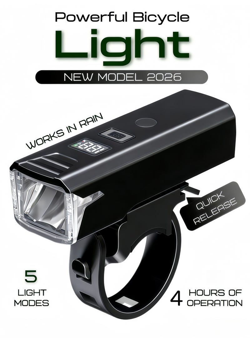 شو وو طقم إضاءة للدراجة، مصباح أمامي + مصباح خلفي للدراجات الجبلية والطرق، وضع ليلي تلقائي، شاشة عرض رقمية للبطارية، مقاوم للماء بمعيار IPX5، شحن سريع من النوع C، مصباح أمامي ومصباح خلفي، 5 أوضاع إضاءة LED فائقة السطوع، لسلامة ركوب الدراجات على الطرق/الجبال/ليلاً، لجميع أنواع الدراجات (طقم إضاءة أمامي وخلفي للدراجة) - Image 1